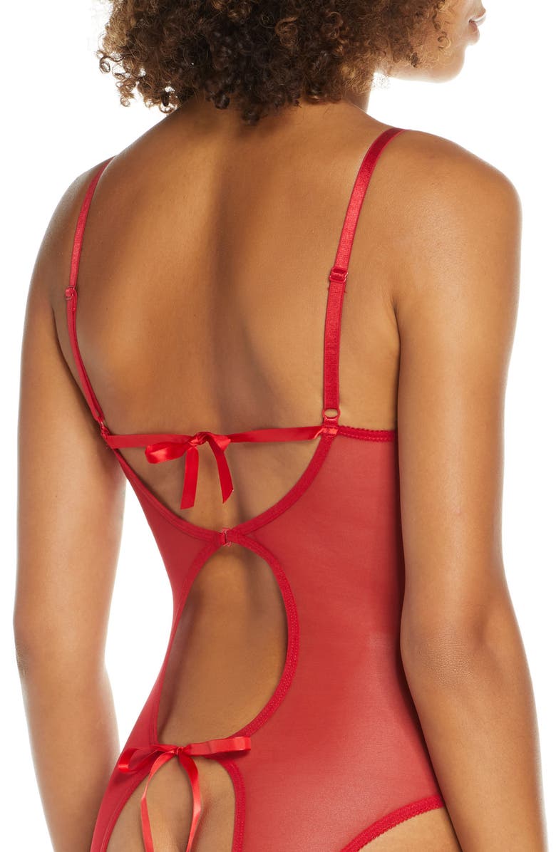 Oh La La Cheri Zara Underwire Open Cup Open Gusset Lace Teddy, Alternate, color, Red