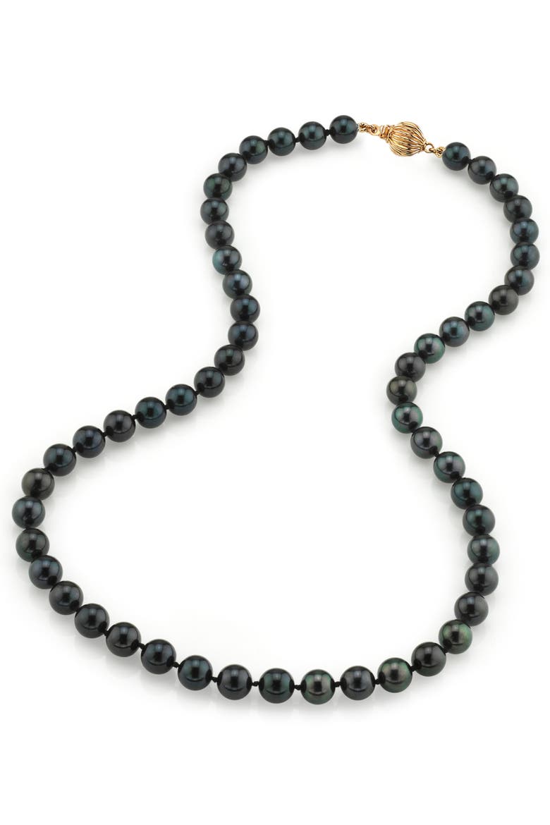 7.0-7.5mm Japanese Akoya Black Pearl Necklace - AA+ Quality, Main, color, Yellow Gold Clasp