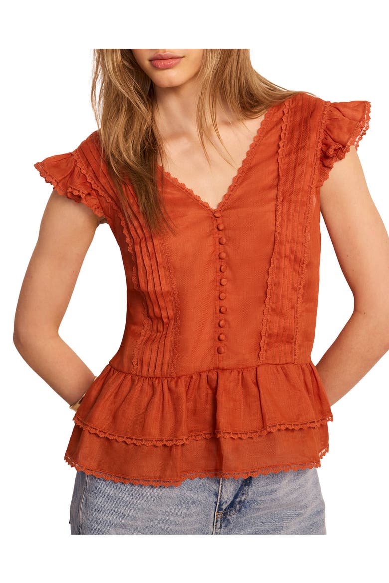 Ramie Ruffle Detail Blouse, Alternate, color, Orange