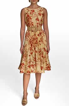 Floral Sleeveless Belted A-Line Midi Dress