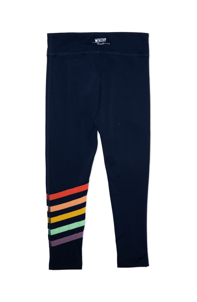 WORTHY THREADS Girls Navy Leggings with Stripes, Alternate, color,