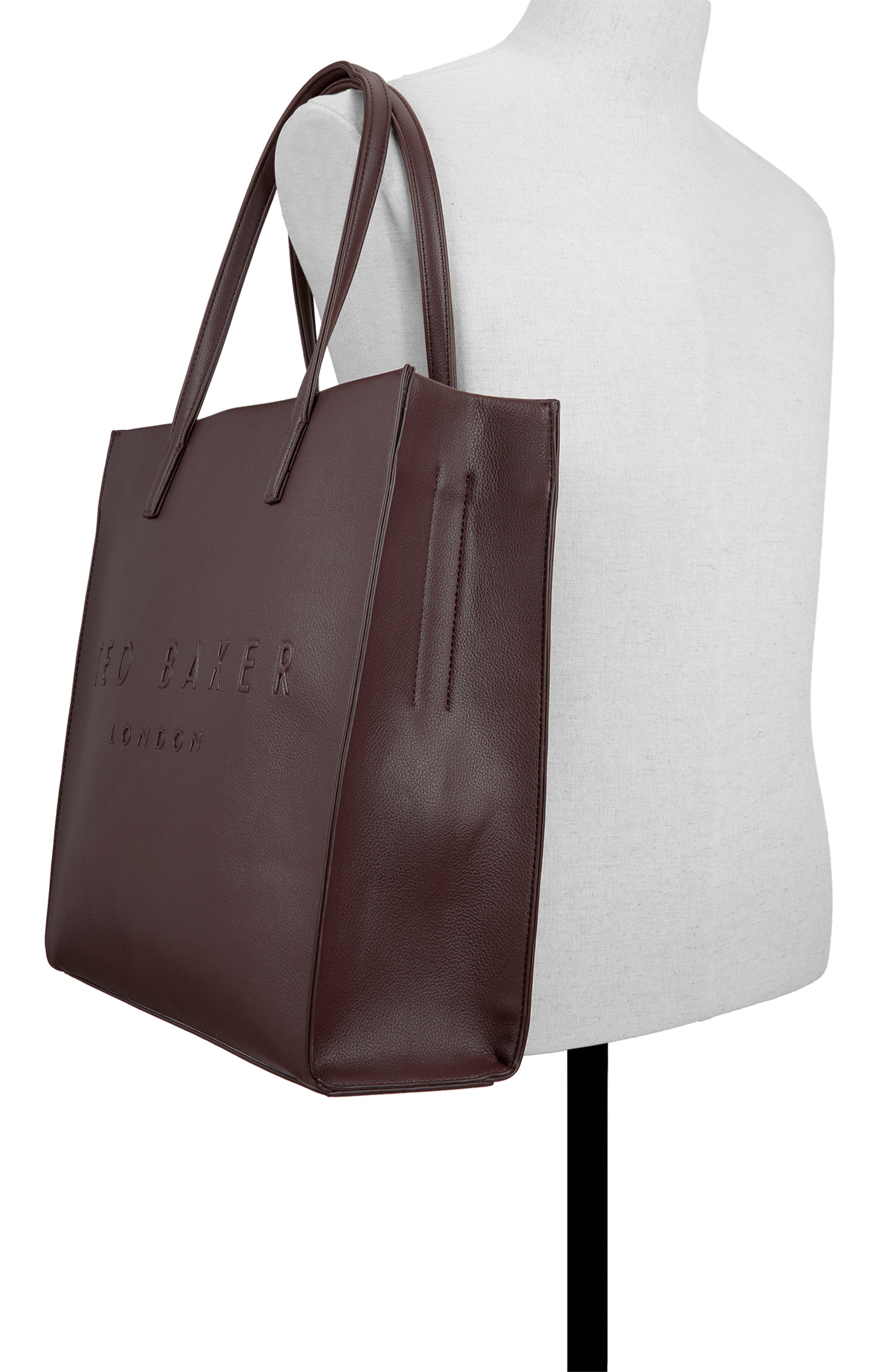 Hayden Faux Leather Tote, Alternate, color, DARK BROWN