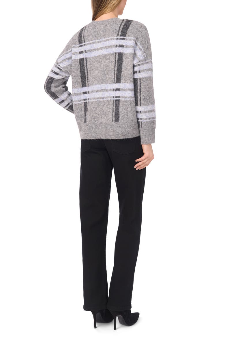 Plaid Jacquard Crewneck Sweater, Alternate, color, GREY SEAL HEATHER