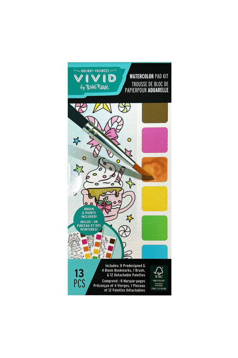 Watercolor Bookmark Pad, Hot Cocoa, 8 Christmas Designs, Main, color, Multicolored
