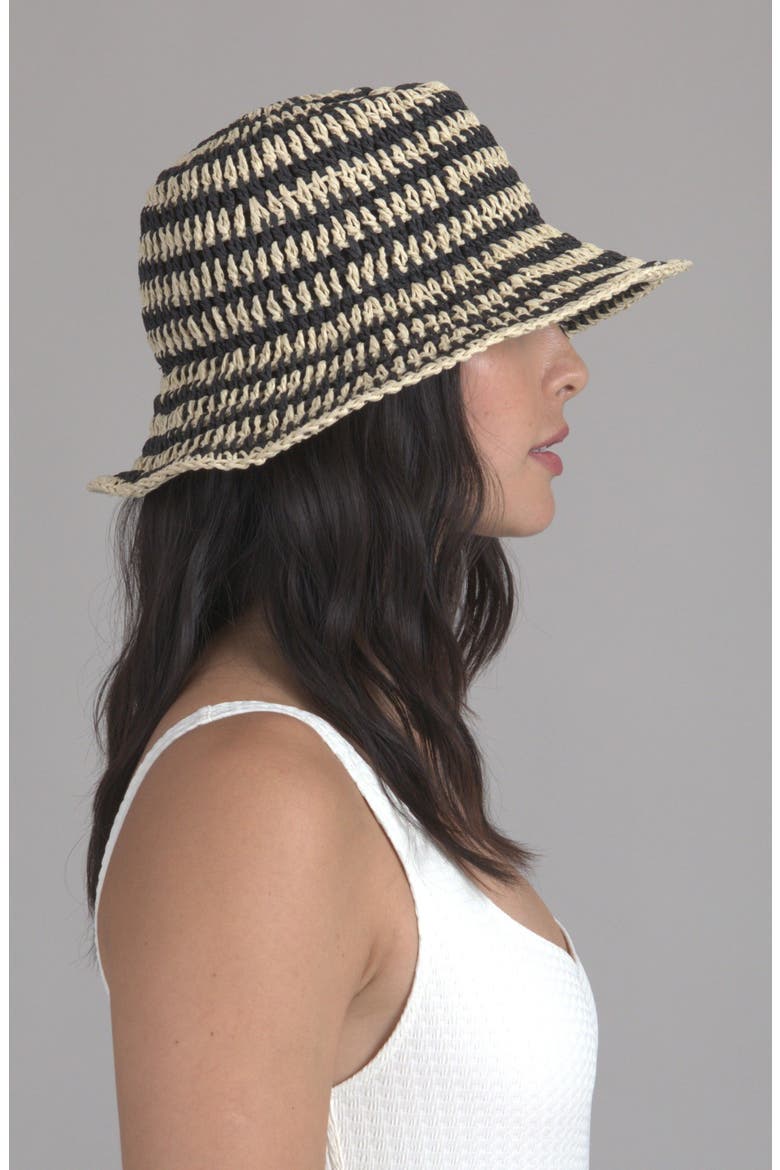Jonah Stripe Packable Straw Bucket Sun Hat, Alternate, color, NATURAL/ BLACK