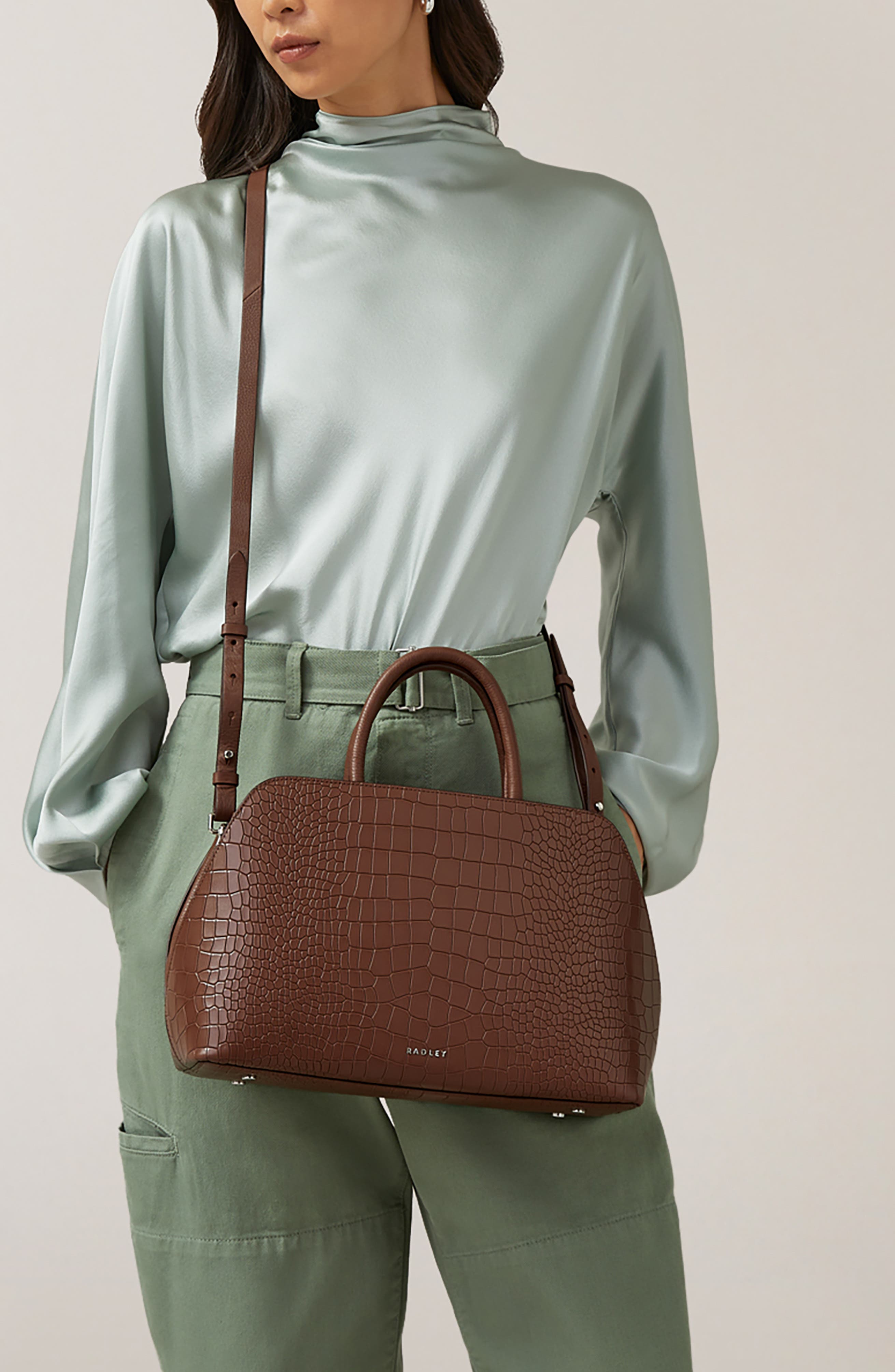 Radley Liverpool Street Croc Embossed Leather Satchel, Alternate, color, 