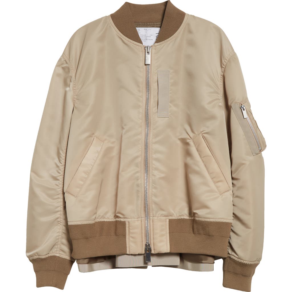 Sacai Nylon Twill Bomber Jacket In Beige