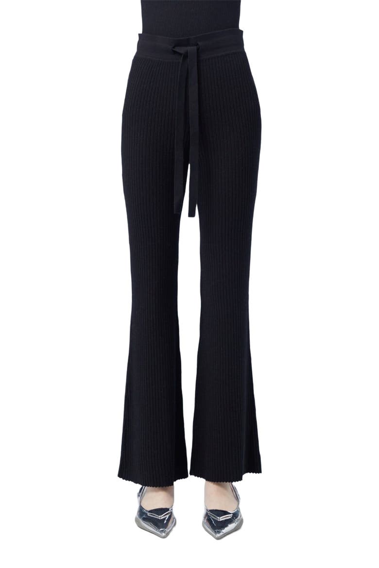 Drawstring Ribbed Cotton Silk Cashmere Blend Flares, Alternate, color, black