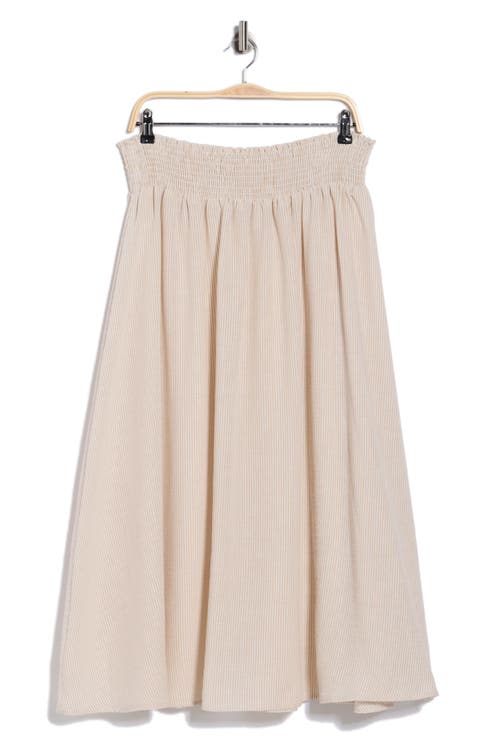 Pinstripe Smocked Waist Cotton Blend Skirt (Plus)