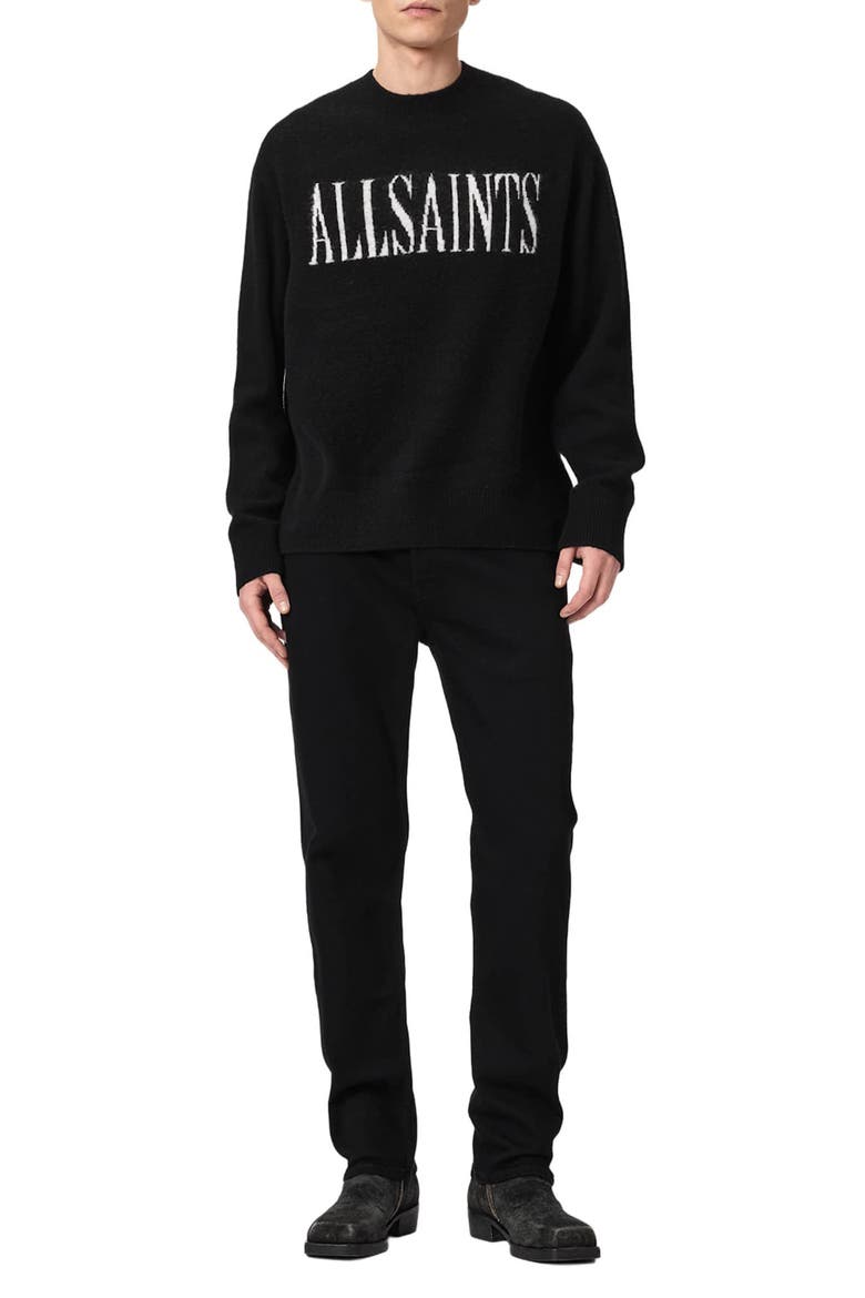 Stamp Logo Intarsia Crewneck Sweater, Alternate, color, BLACK
