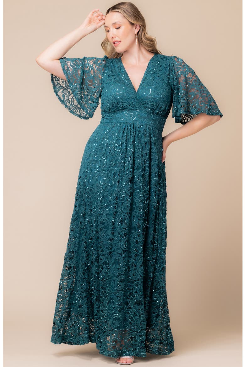 Luminous Sequin Lace A-Line Gown, Alternate, color, TEAL TOPAZ