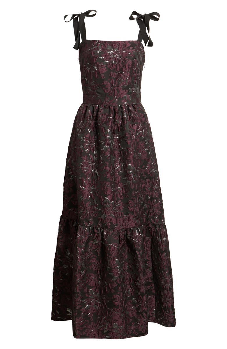 Chelsea28 Tiered Floral Brocade Tie Strap Maxi Dress, Alternate, color, Purple Multi Floral Brocade