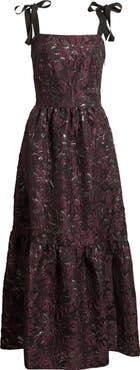 Chelsea28 Tiered Floral Brocade Tie Strap Maxi Dress