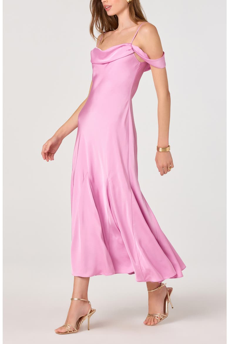 Araxie Cold Shoulder Satin Midi Dress, Alternate, color, PINK