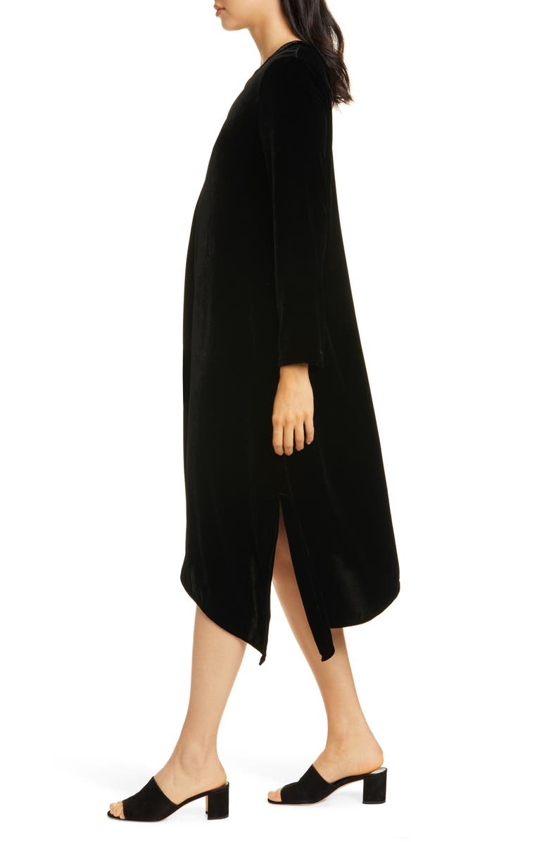 Eileen Fisher Asymmetrical Hem Velvet Long Sleeve T-Shirt Dress, Alternate, color, 