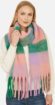 Yumi Check Soft Tassel Scarf