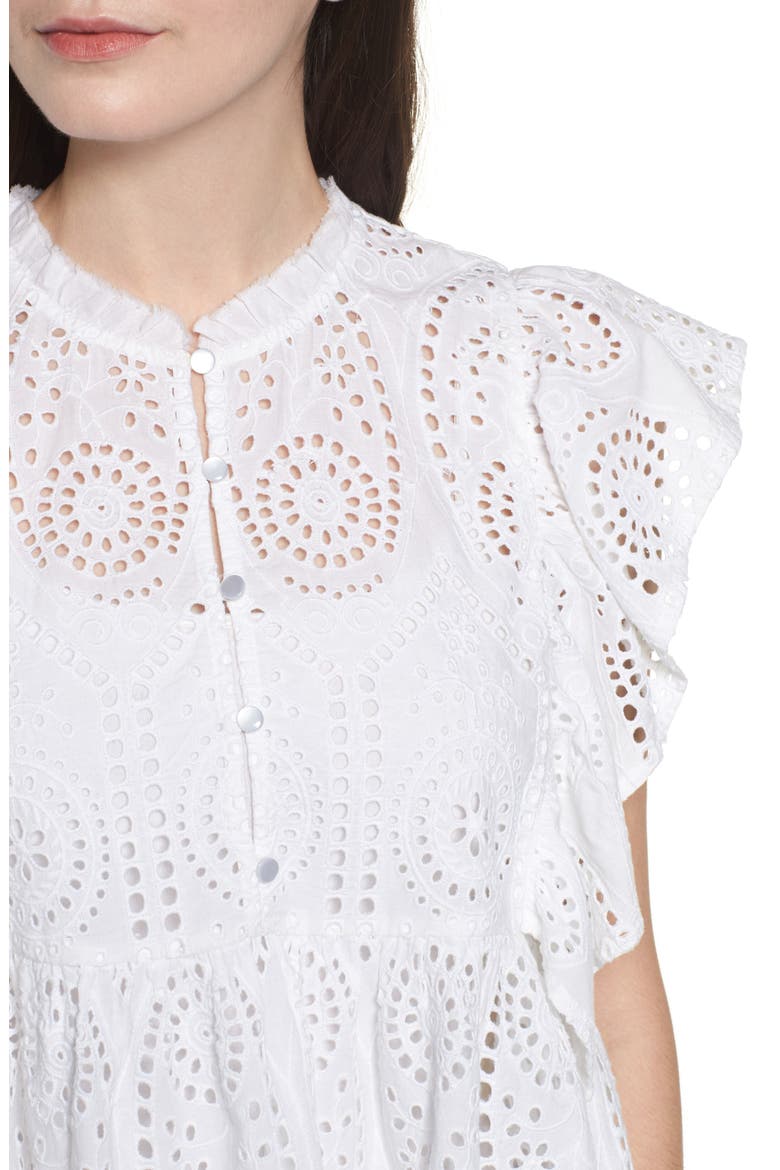 Ruffle Cotton Eyelet Top, Alternate, color, WHITE