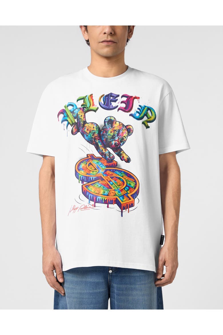 Round Neck T-Shirt Multicolor Teddy Dollar Men, Main, color, white