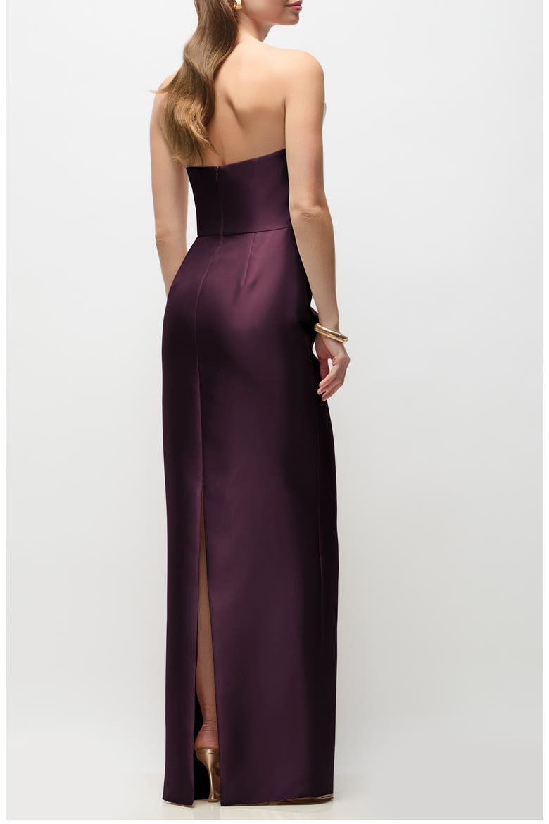 Rebecca Strapless Satin Column Gown, Alternate, color, DEEP PLUM