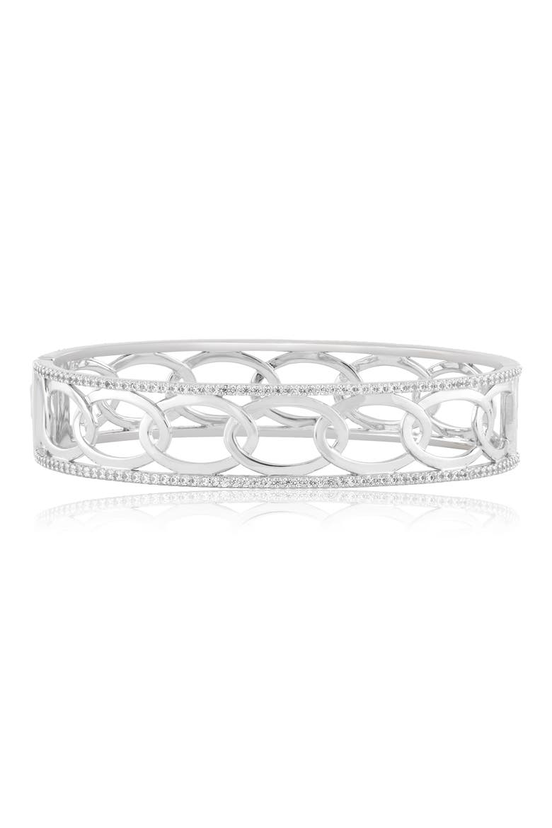 Oval Cubic Zirconia Border Bangle, Main, color, SILVER
