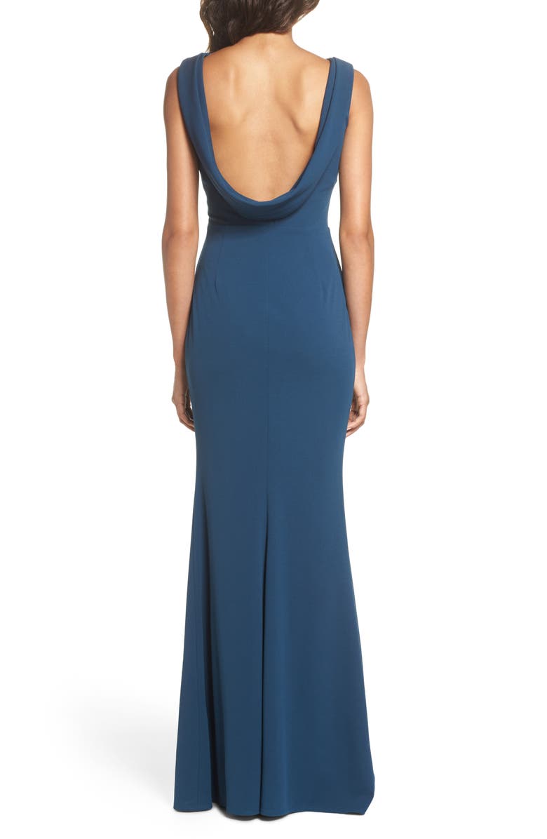 Katie May Vionnet Drape Back Crepe Gown, Alternate, color, 