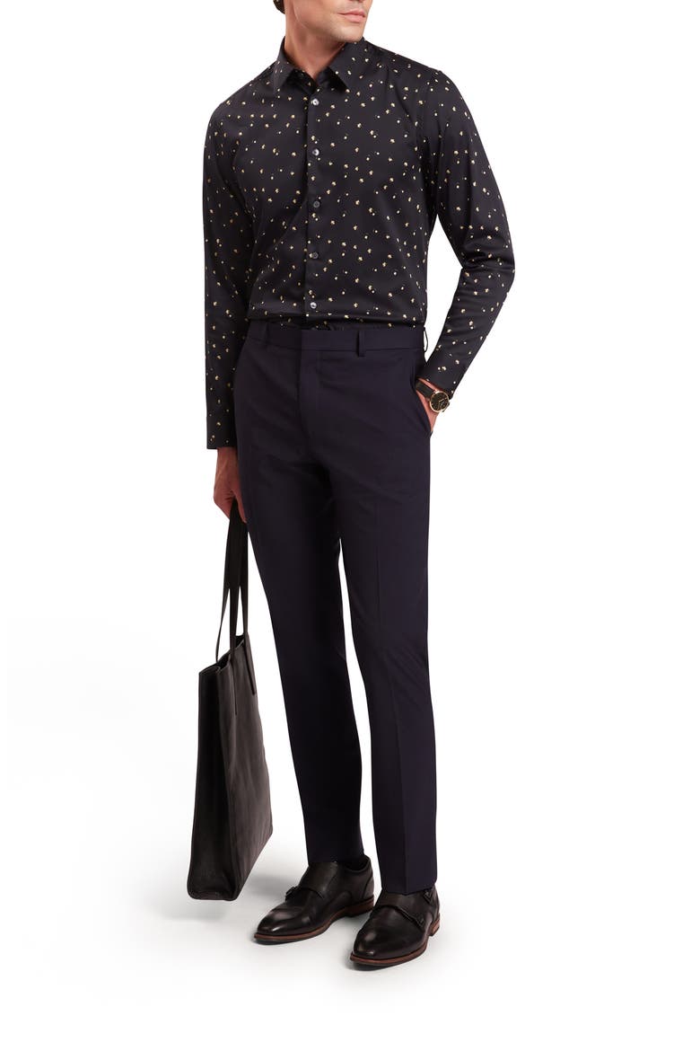 Iskran Floral Print Stretch Cotton Button-Up Shirt, Alternate, color, NAVY