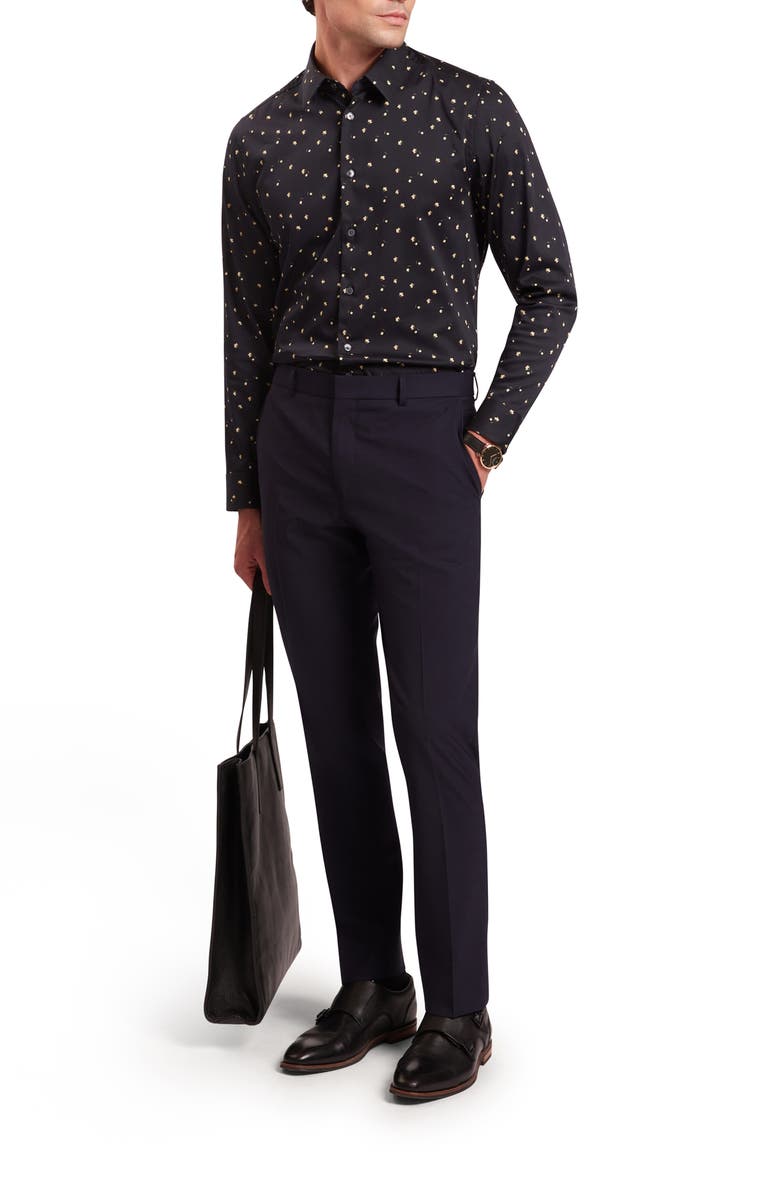 Ted Baker Iskran Floral Print Stretch Cotton Button-Up Shirt, Alternate, color, Navy