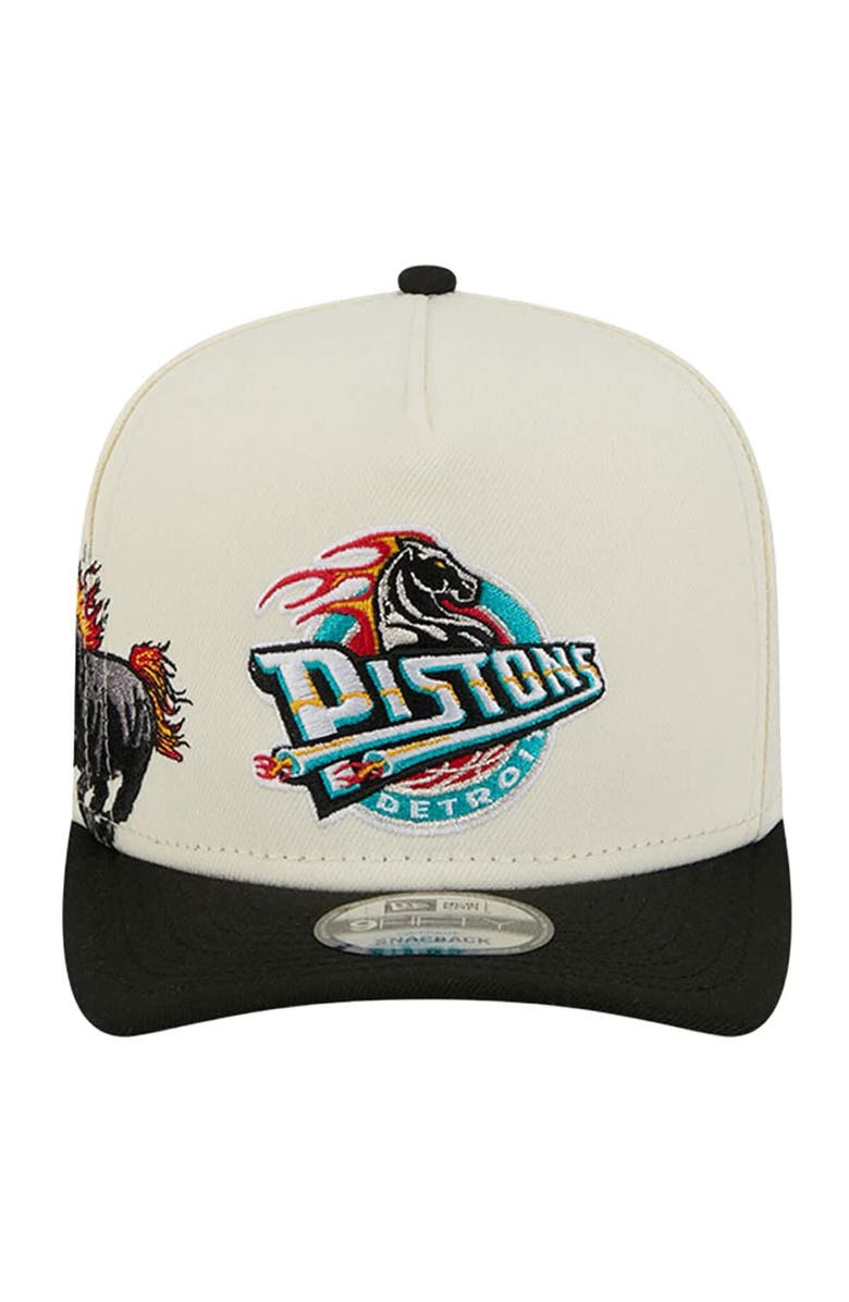 New Era Men's New Era  Cream Detroit Pistons Illustrated Mascot 2-Toned Pre-Curved A-Frame 9FIFTY Adjustable Hat, Alternate, color, Cream