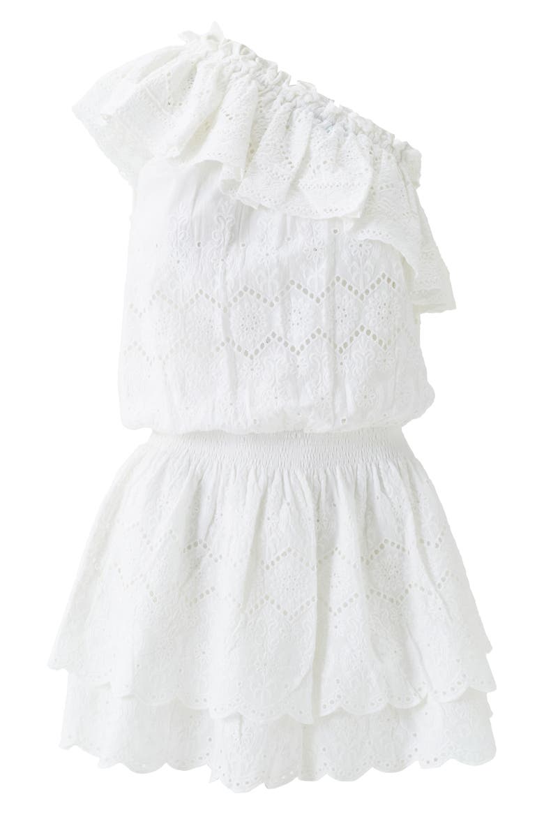 Bree One-Shoulder Cotton Broderie Anglaise Mini Cover-Up Sundress, Alternate, color, WHITE