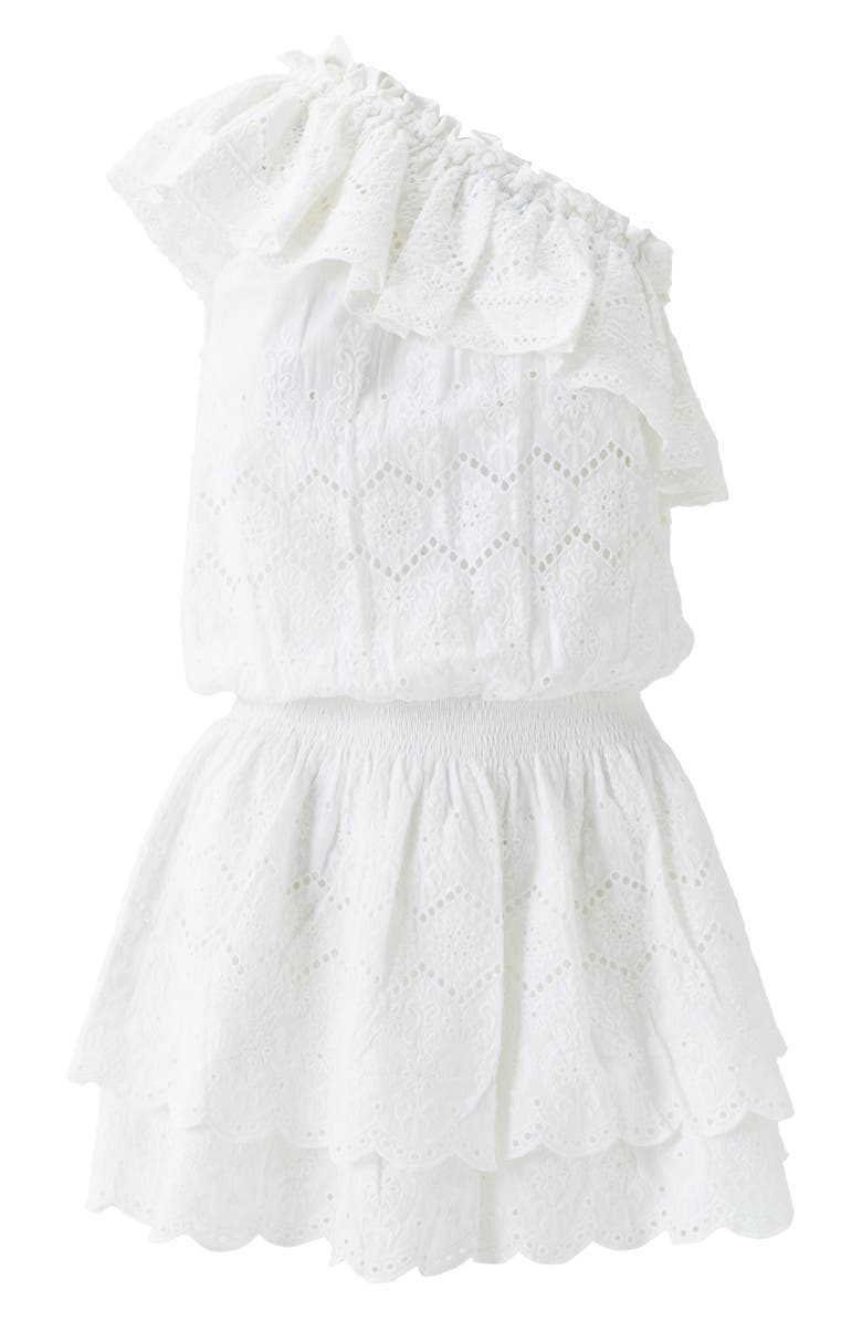 Melissa Odabash Bree One-Shoulder Cotton Broderie Anglaise Mini Cover-Up Sundress, Alternate, color, White