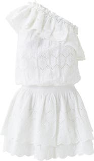 Melissa Odabash Bree One-Shoulder Cotton Broderie Anglaise Mini Cover-Up Sundress