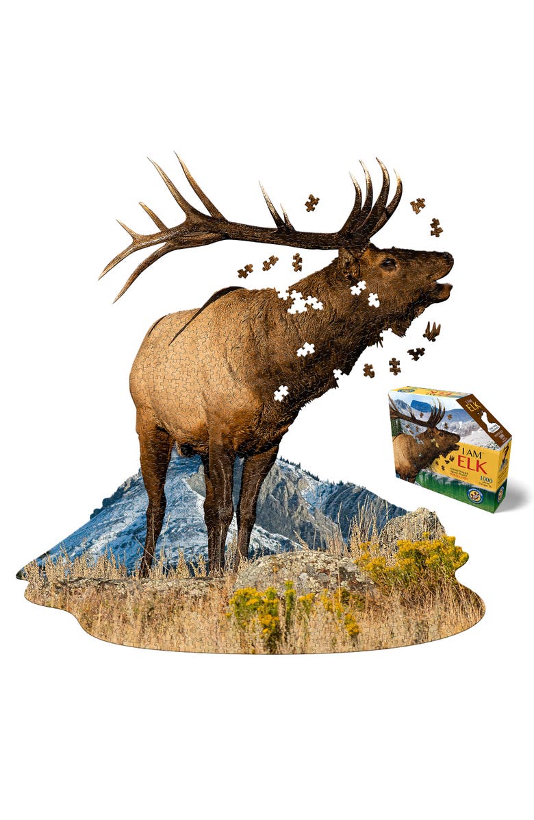 Madd Capp Puzzles I Am Elk 1000 Pieces Animal Shaped Jigsaw Puzzle, Alternate, color, Multicolored