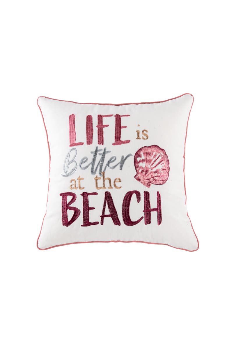Better At The Beach Accent Pillow, Main, color, Pink