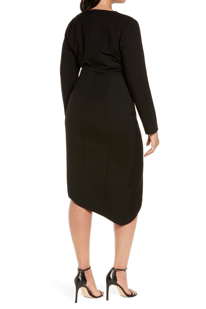 Long Sleeve Asymmetrical Cocktail Dress, Alternate, color, BLACK