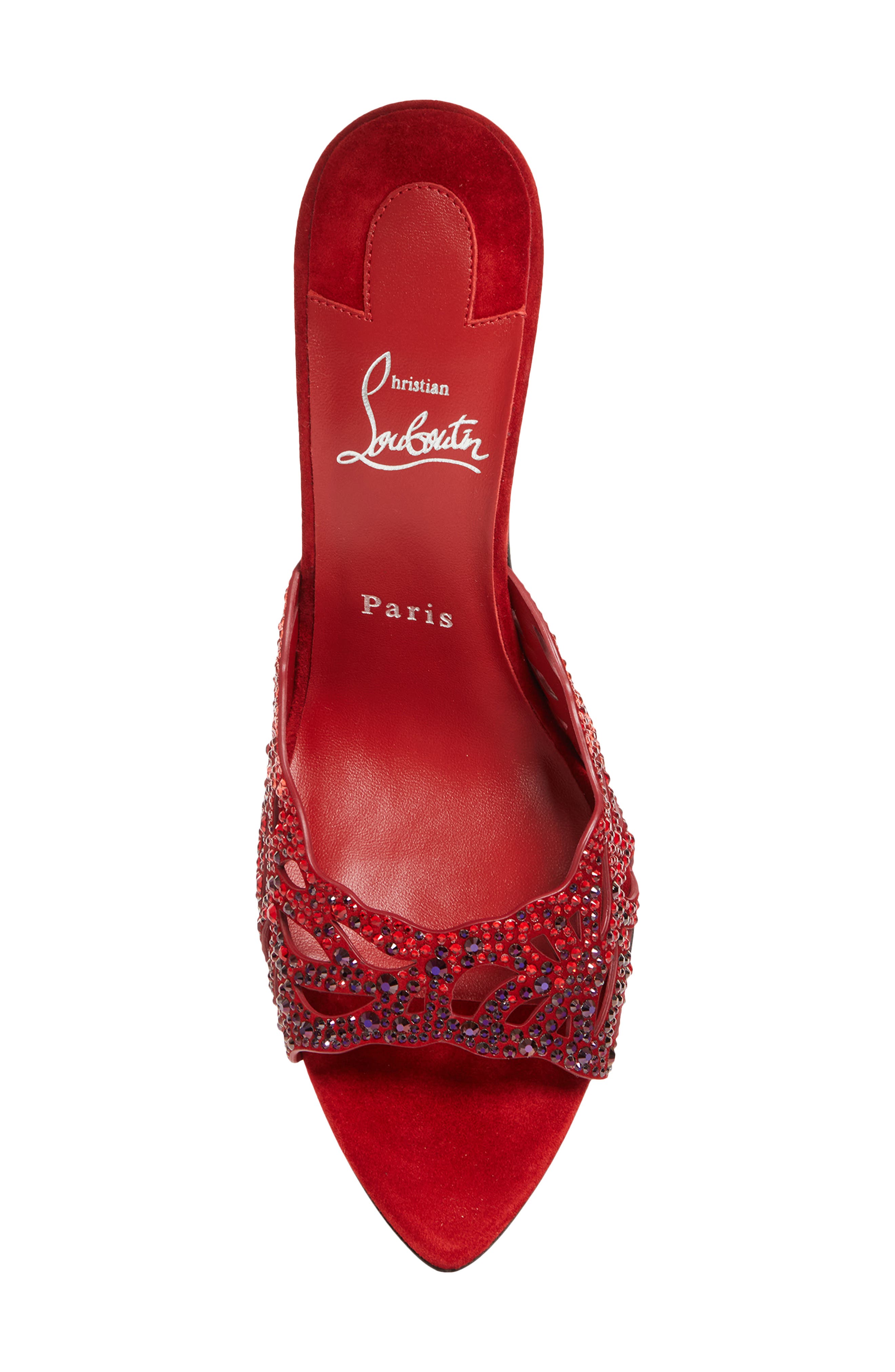 Christian Louboutin Lasera Ombré Crystal Embellished Slide Sandal, Alternate, color, Fever/ Mix Degrade
