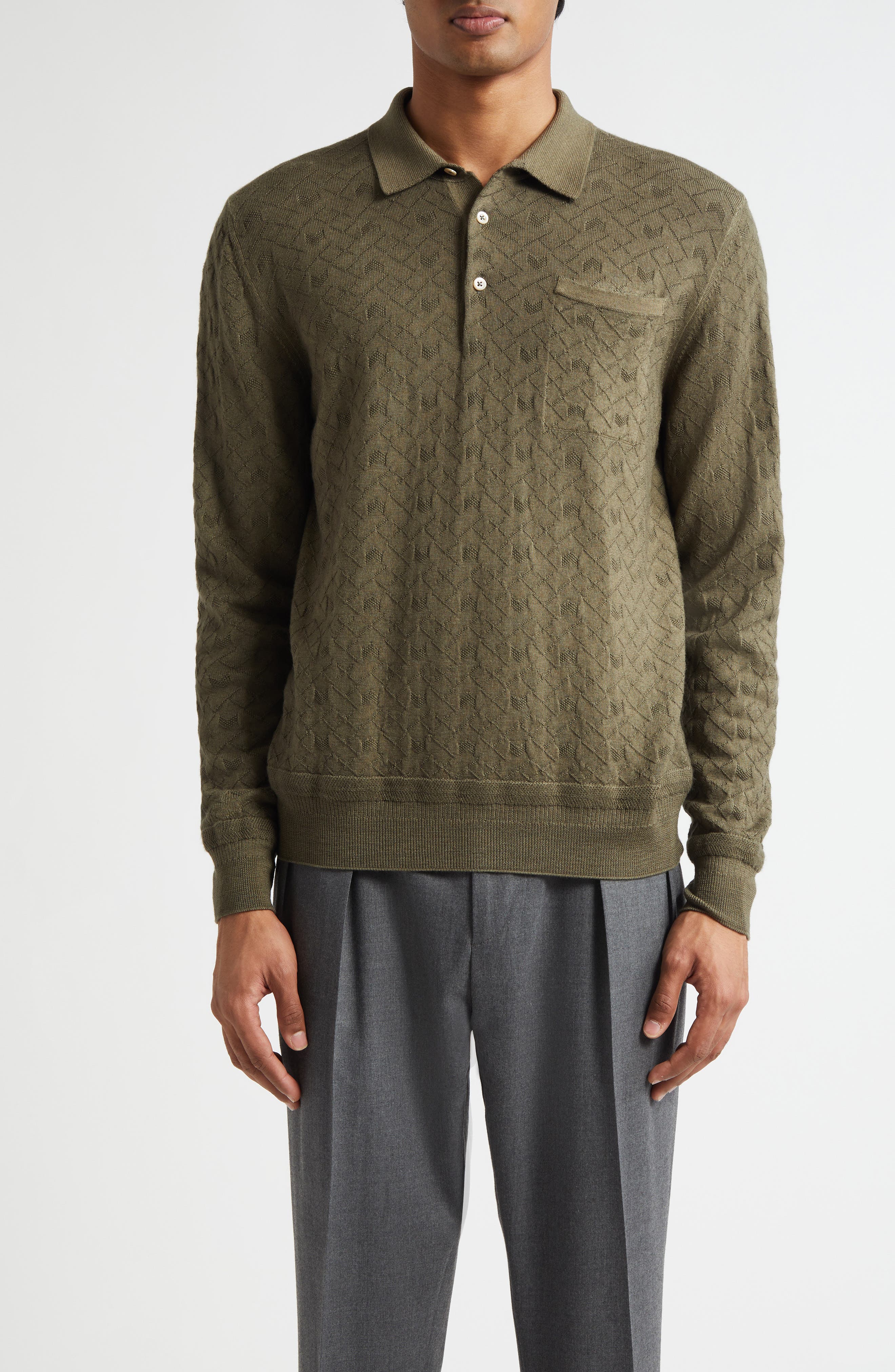 Long Sleeve Virgin Wool Polo Sweater