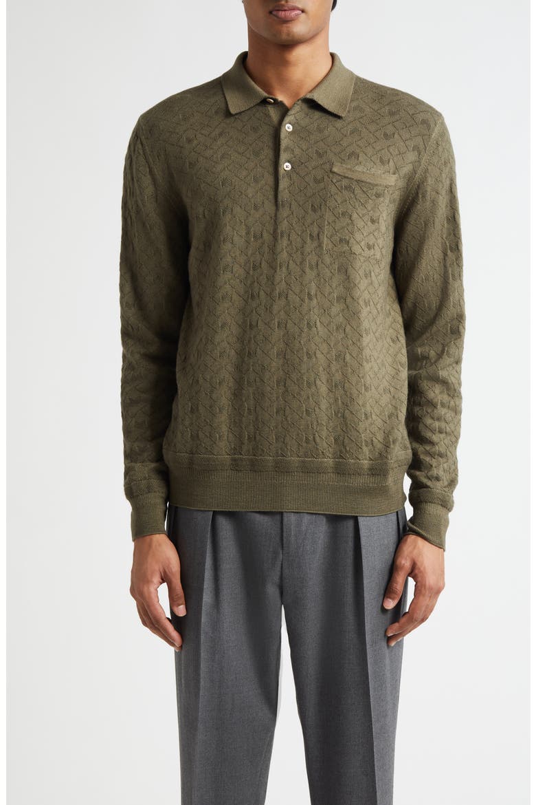 Long Sleeve Virgin Wool Polo Sweater, Main, color, OLIVE