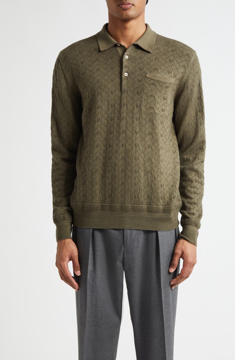 Boglioli Long Sleeve Virgin Wool Polo Sweater, Main, color, Olive