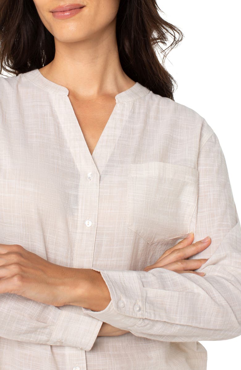 Liverpool Los Angeles Crosshatch Band Collar Cotton Button-Up Shirt, Alternate, color, Light Tan/White Crosshatch