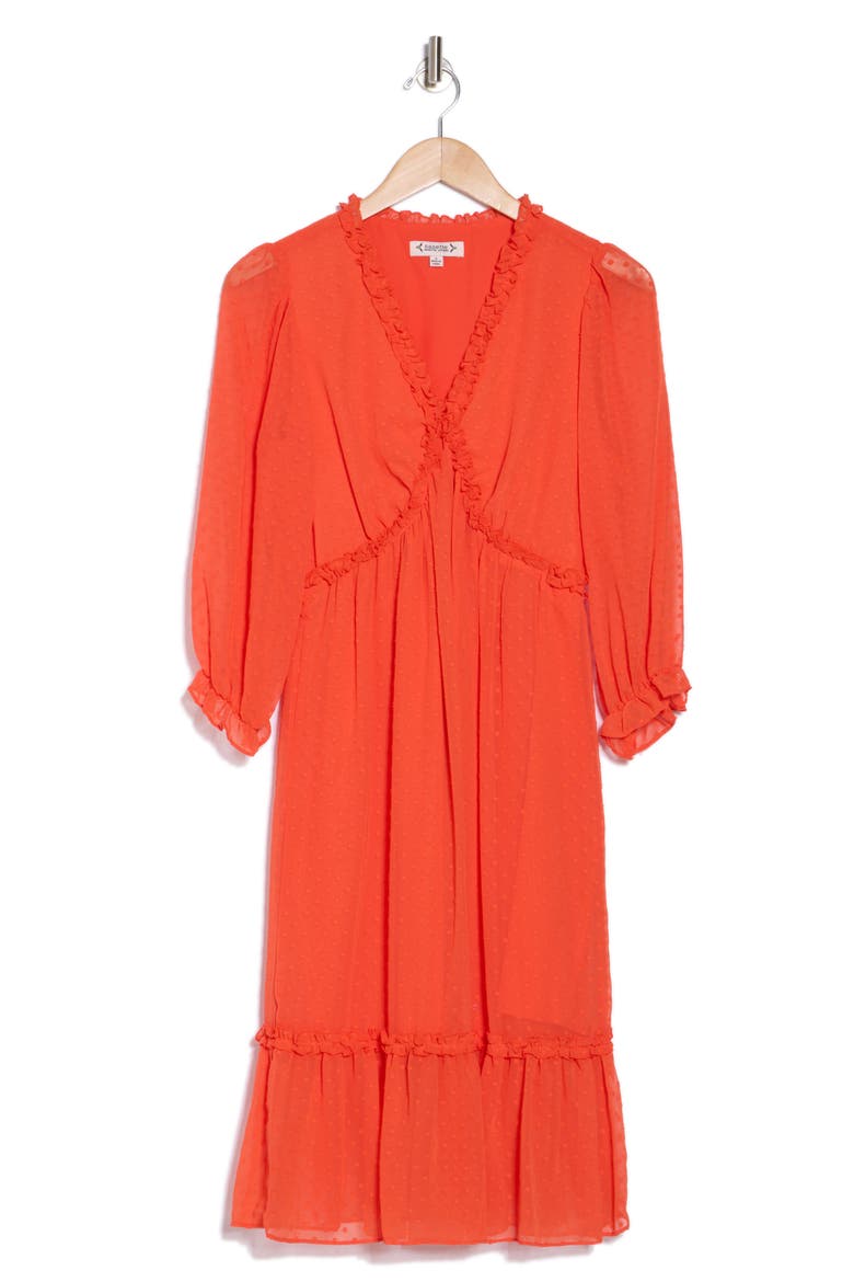 Madeline Clip Jacquard Long Sleeve Dress, Alternate, color, TANGERINE