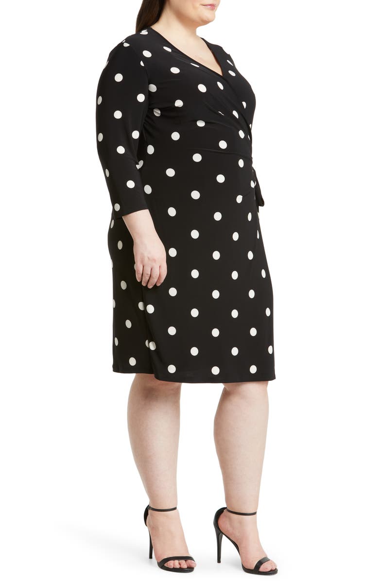 Anne Klein Polka Dot Classic Wrap Dress, Alternate, color, Anne Black/ Anne White