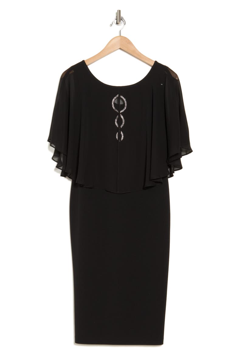 Sheath Cocktail Dress & Cape, Alternate, color, BLACK