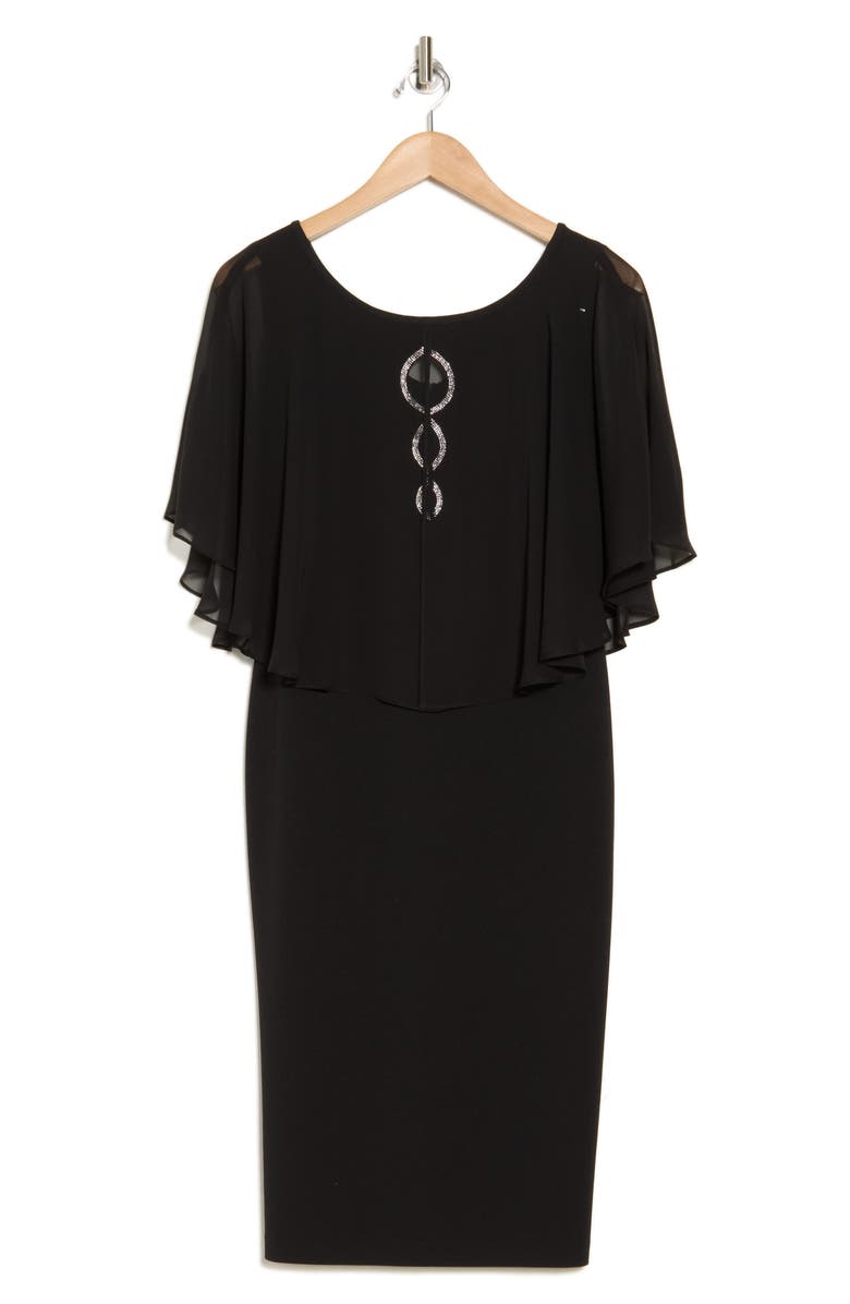 Connected Apparel Sheath Cocktail Dress & Cape, Alternate, color, Black