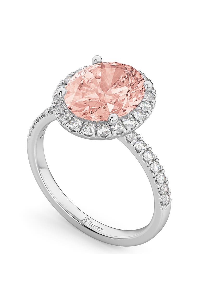 Oval Halo Morganite & Diamond Engagement Ring 14K Gold, Alternate, color, 2.81ct/White Gold