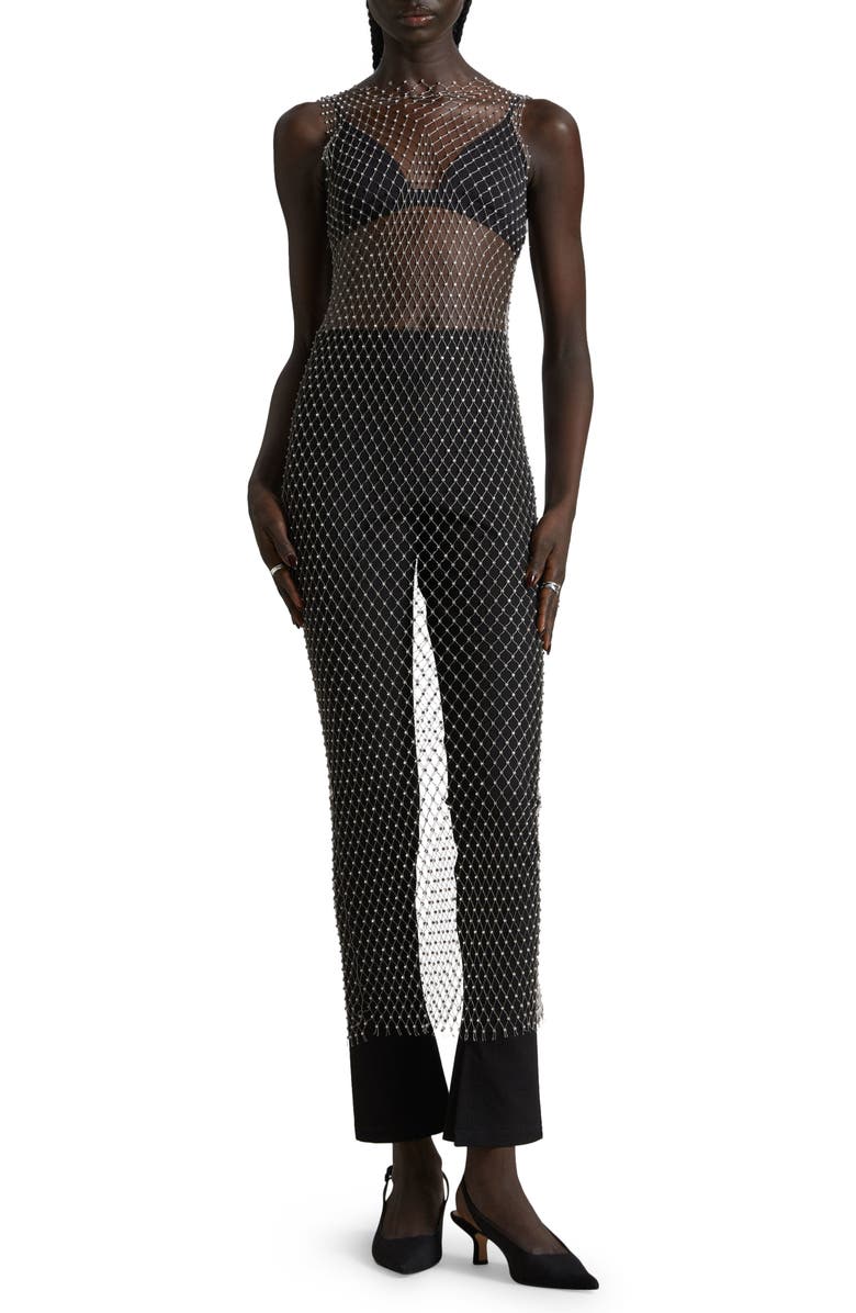 & Other Stories Embellished Sheer Mesh Midi Dress, Main, color,