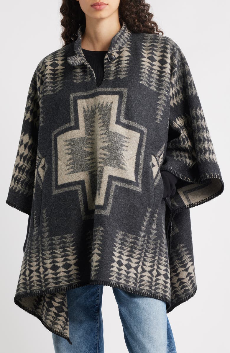 Pendleton Harding Jacquard Virgin Wool Poncho, Main, color,
