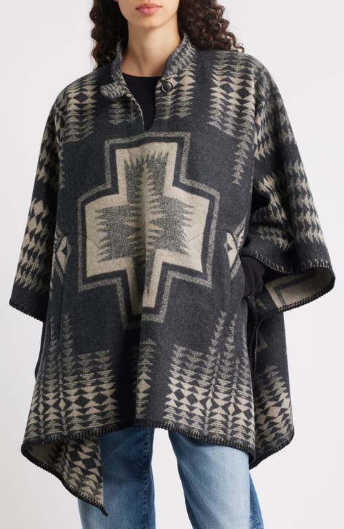 Pendleton Harding Jacquard Virgin Wool Poncho In Gray