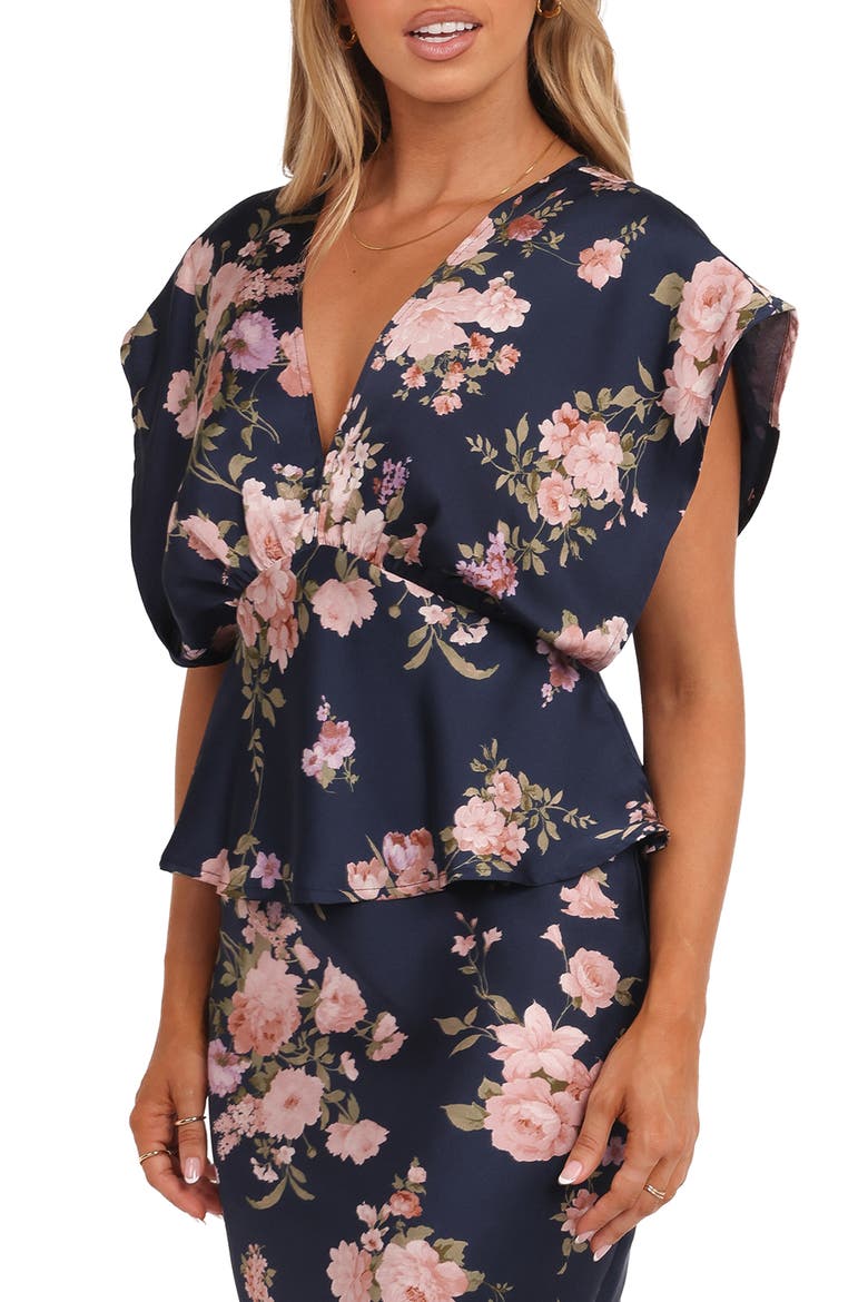 Ricki Floral Print Dolman Sleeve Satin Top, Alternate, color, NAVY FLORAL