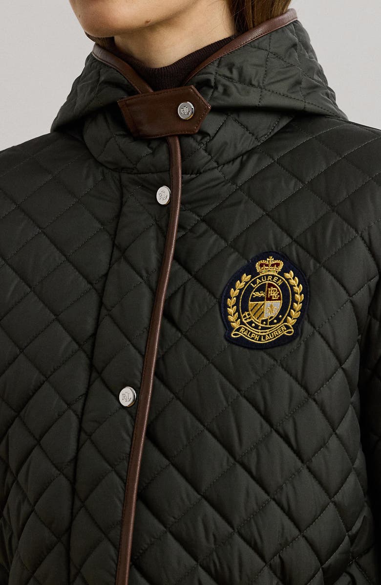 Lauren Ralph Lauren Logo Patch Quilted Coat, Alternate, color, Litchfield