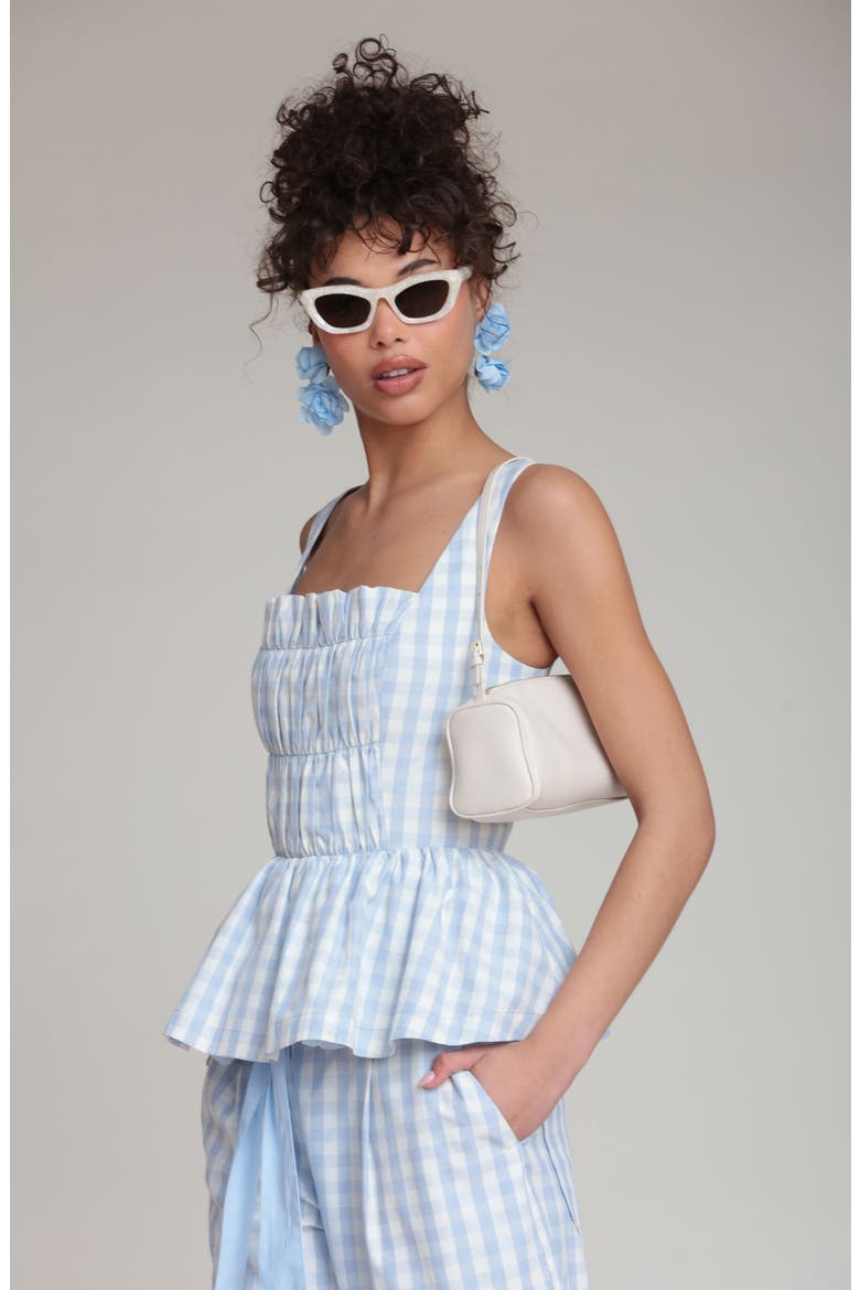 Gingham Peplum Top, Alternate, color, LIGHT BLUE GINGHAM